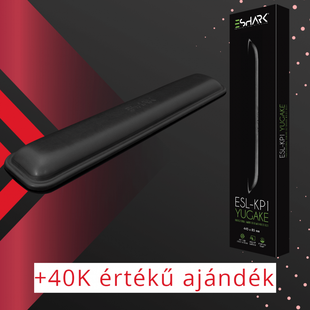 eShark Yugake eSport gamer csuklótámasz 900x400mm, 23 mm vastag fekete ökobőr felülettel